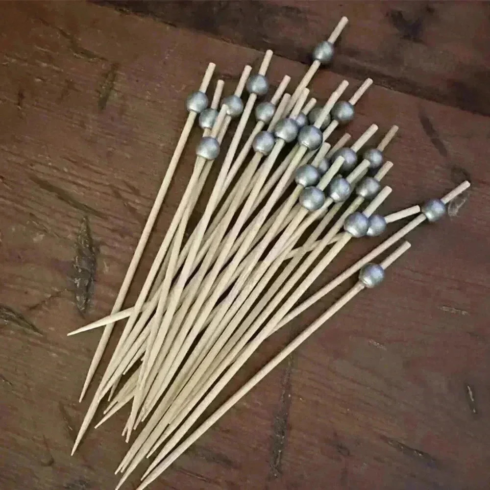 25 New 6" Wood Cocktail + Appetizer Picks with Silver Balls